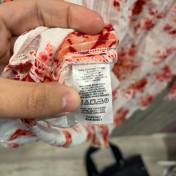 Loft White Floral Lightweight Cotton Button Front Gauzy Breezy Top Lace Medium - Picture 4 of 8